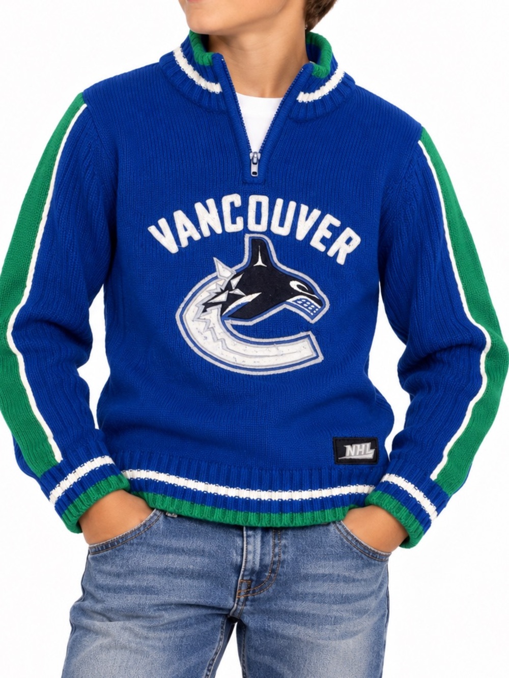 Vancouver Canucks NHL Youth M Blue Quarter Zip Hockey Sweater Pullover